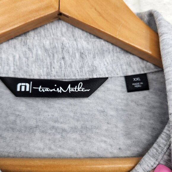 Travis Mathew Make Camp Golf Polo Outdoors Blue Grey Gray 2XL Palm Tree - Picture 4 of 10